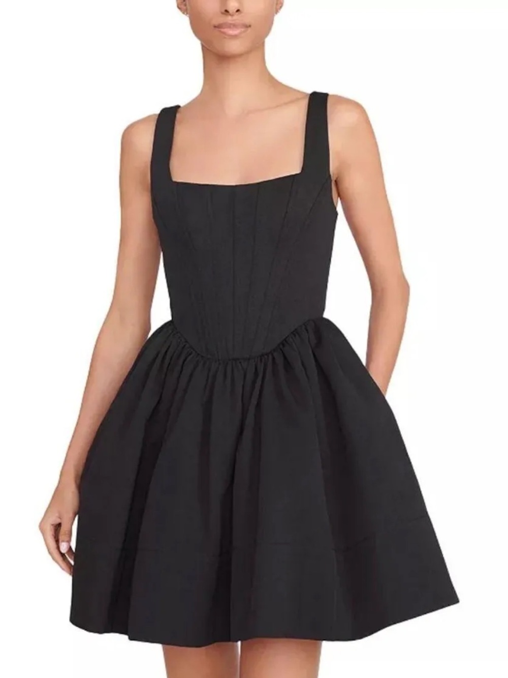 STAUD LANDSCAPE Black Square-Neck Top Fit-and-Flare Mini Dress